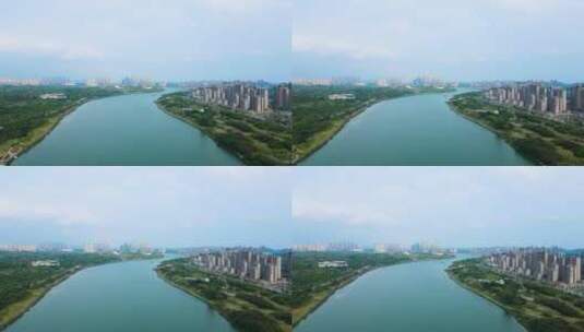 航拍广西南宁城市江景邕江风景高清在线视频素材下载