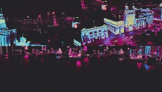 上海外滩赛博朋克夜景高清在线视频素材下载