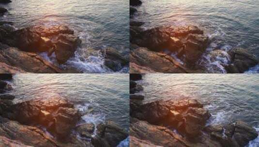 漳州东山岛海岛礁石日落夕阳波浪高清在线视频素材下载