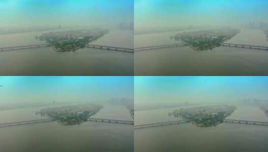 航拍城市建筑和河流高清在线视频素材下载