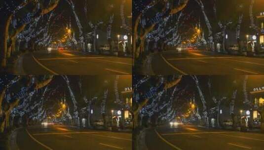 杭州市区公路繁忙交通车流夜景灯光高清在线视频素材下载