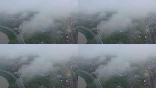 航拍耒阳市区云雾高清在线视频素材下载