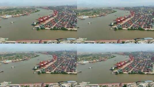 上海吴淞口码头航拍高清在线视频素材下载