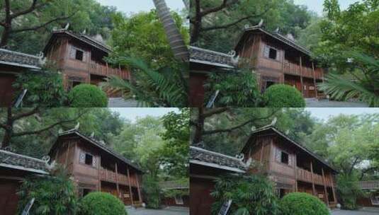 广西柳州驾鹤书院木楼吊脚楼小桃源公园高清在线视频素材下载