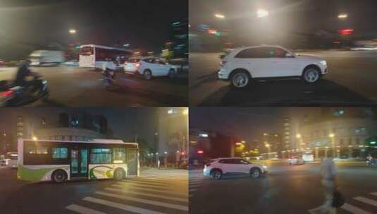 城市夜晚十字路口的车辆和行人高清在线视频素材下载