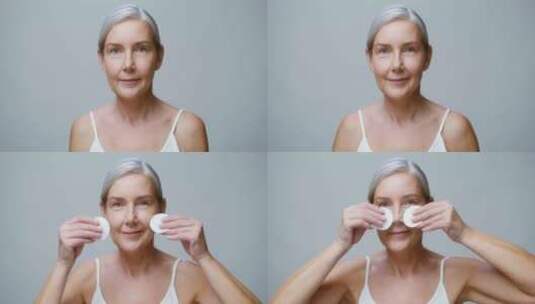 进行脸部护理的老妇人微距镜头高清在线视频素材下载