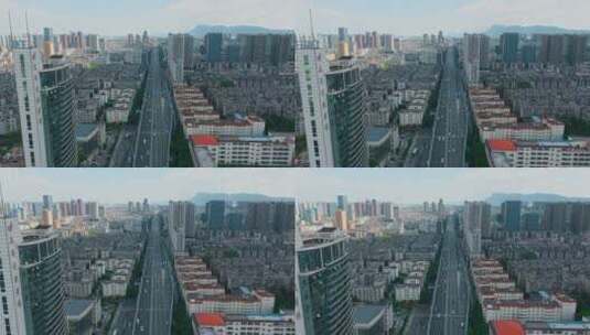 云南昆明高新科技广场旁二环西路高架桥车流高清在线视频素材下载