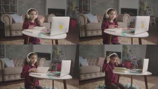 女孩用笔记本电脑上网课高清在线视频素材下载