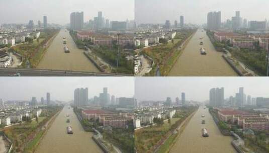 航拍苏州段京杭运河高清在线视频素材下载