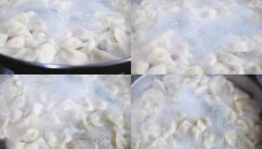 锅中煮沸的饺子节日团圆高清在线视频素材下载