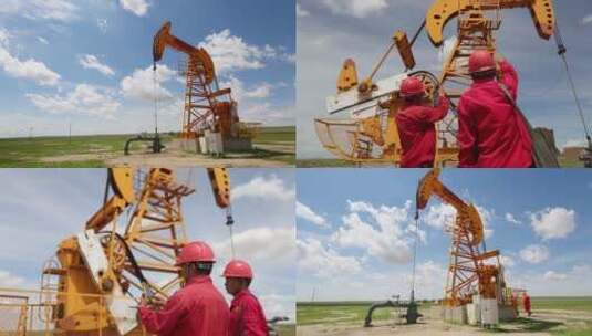 智慧油田石油工人手持设备智能巡检油井合集高清在线视频素材下载