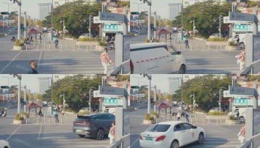 城市道路十字路口行人过马路斑马线高清在线视频素材下载
