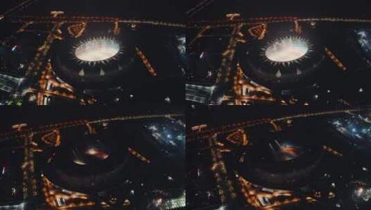 杭州奥体中心灯光秀航拍高清在线视频素材下载