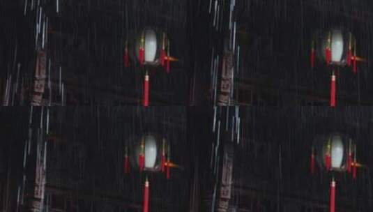 江南雨季古建筑屋檐雨滴灯笼空镜高清在线视频素材下载
