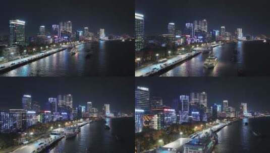 航拍上海北外滩滨江夜景高清在线视频素材下载