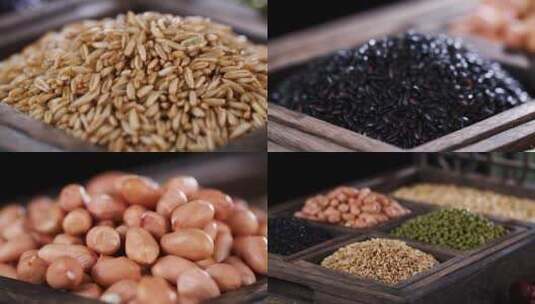 五谷杂粮粗粮黄豆花生黑米燕麦4k视频素材高清在线视频素材下载