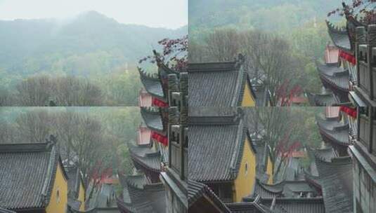 烟雨天杭州上天竺寺庙古建筑大殿飞檐高清在线视频素材下载