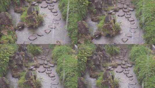 暴雨中的花园池塘高清在线视频素材下载