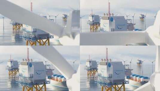 海上氢能生产清洁电力太阳能风力设施高清在线视频素材下载