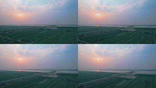 4K江汉平原日落航拍视频高清在线视频素材下载