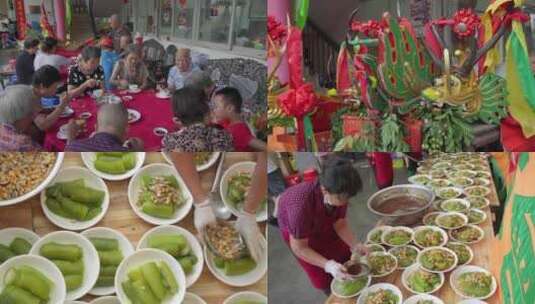 广东 端午节吃龙船饭 聚餐 吃席高清在线视频素材下载