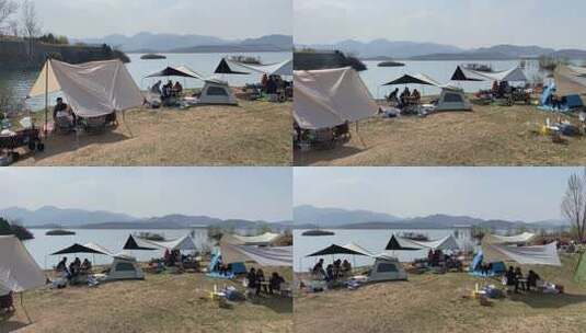 济南莱芜雪野水库，夏季露营野餐烧烤高清在线视频素材下载