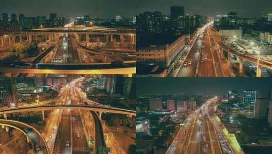 高架 夜景 城市道路 交通 高架桥高清在线视频素材下载