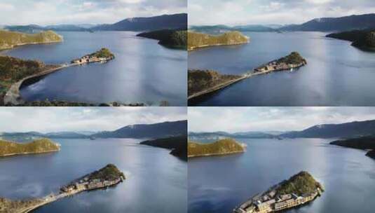 航拍云南泸沽湖里格半岛高清在线视频素材下载