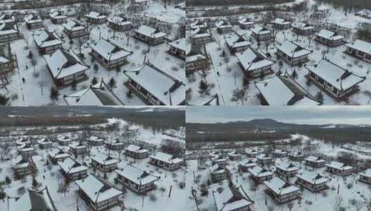 长白山百花谷朝鲜族古村落航拍冬季风光高清在线视频素材下载