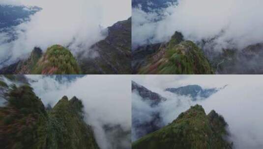山峰青山山顶云海云雾FPV俯冲下山航拍高清在线视频素材下载