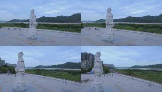 高清航拍四川眉山彭山彭祖雕像高清在线视频素材下载
