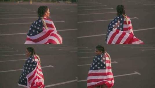 美国女孩手持星条旗高清在线视频素材下载