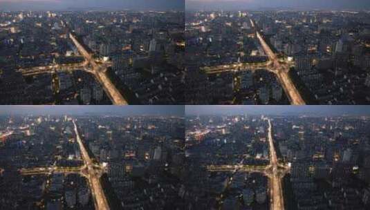 杭州城市夜幕降临交通航拍高清在线视频素材下载