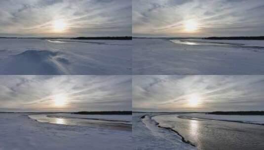 初春海拉尔河开河冰雪水面风景高清在线视频素材下载