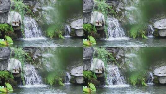 中式园林花园假山太湖石瀑布高清在线视频素材下载