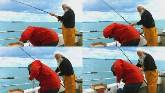 渔民在船上捕鱼高清在线视频素材下载