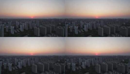 山东青州城市日落晚霞夕阳航拍高清在线视频素材下载
