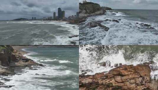 威海市国际海水浴场周边的海浪高清在线视频素材下载