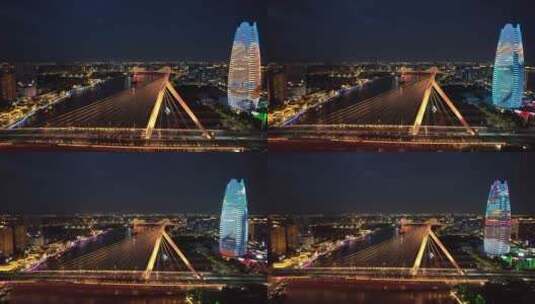 浙江宁波外滩大桥夜景灯光航拍高清在线视频素材下载