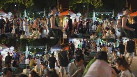 泰国清迈夜景夜市古镇小镇城市街道道路高清在线视频素材下载