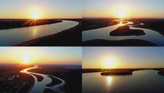 4K航拍滹沱河夕阳高清在线视频素材下载