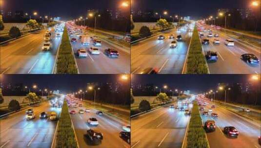 夜晚北京四环上流动的车流延时夜景 4K高清在线视频素材下载