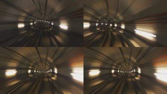 地铁在地下隧道里前行延时高清在线视频素材下载