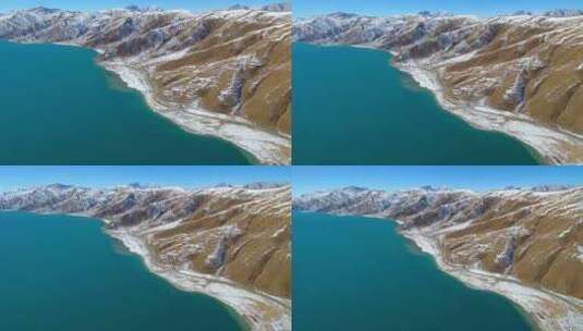 航拍西藏冬季羊卓雍措羊湖纳木错湖水与雪山高清在线视频素材下载
