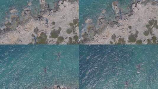 直升机飞越蓝色爱奥尼亚海的自上而下空中拍摄高清在线视频素材下载