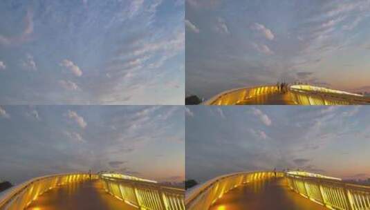 蓝天白云晚霞桥梁夜景亮化高清在线视频素材下载