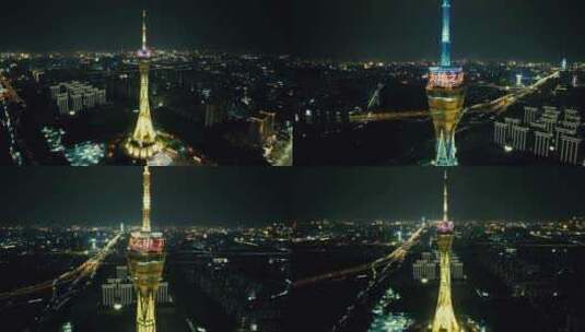 合集河南郑州中原福塔地标建筑夜景航拍高清在线视频素材下载