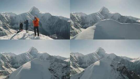 登山攀登雪山航拍高清在线视频素材下载