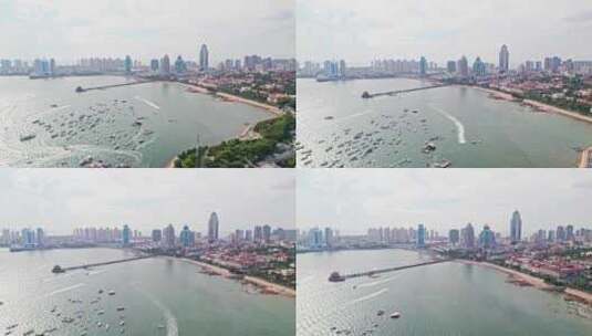 中国山东青岛栈桥景区航拍高清在线视频素材下载