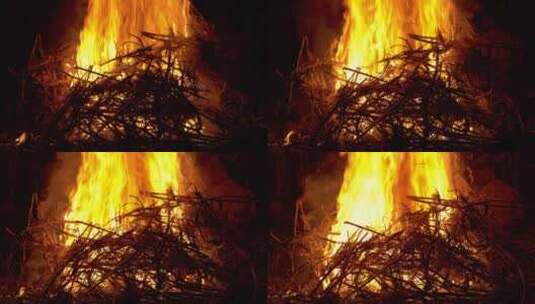农村焚烧秸秆禁烧篝火干草柴火高清在线视频素材下载